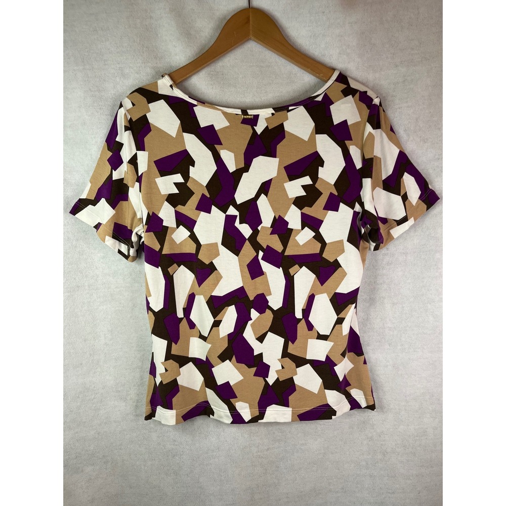 ST. JOHN Yellow Label Printed Scoop Neck T-Shirt Sz Large - Picture 5 of 8